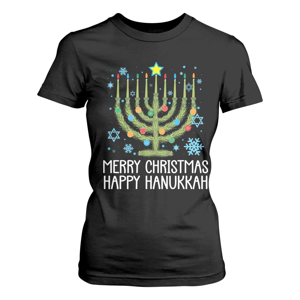 Funny Chrismukkah T Shirt For Women Merry Christmas Happy Hanukkah Christmas Tree Jewish Menorah TS11 Black Print Your Wear