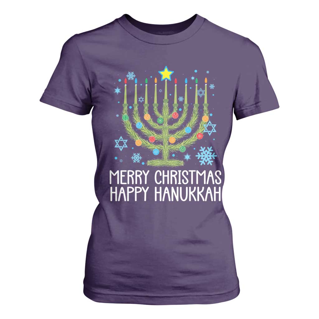 Funny Chrismukkah T Shirt For Women Merry Christmas Happy Hanukkah Christmas Tree Jewish Menorah TS11 Purple Print Your Wear