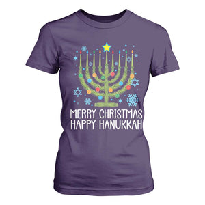 Funny Chrismukkah T Shirt For Women Merry Christmas Happy Hanukkah Christmas Tree Jewish Menorah TS11 Purple Print Your Wear