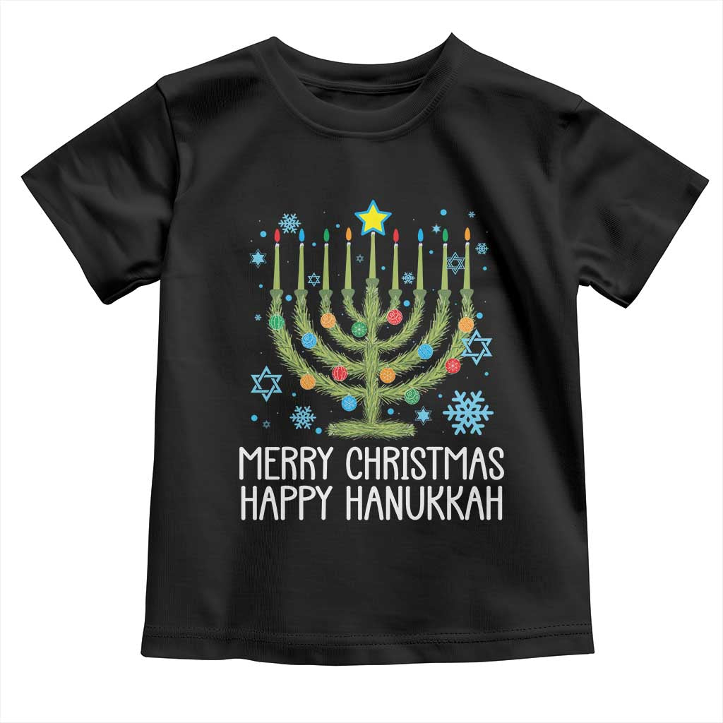 Funny Chrismukkah Toddler T Shirt Merry Christmas Happy Hanukkah Christmas Tree Jewish Menorah TS11 Black Print Your Wear