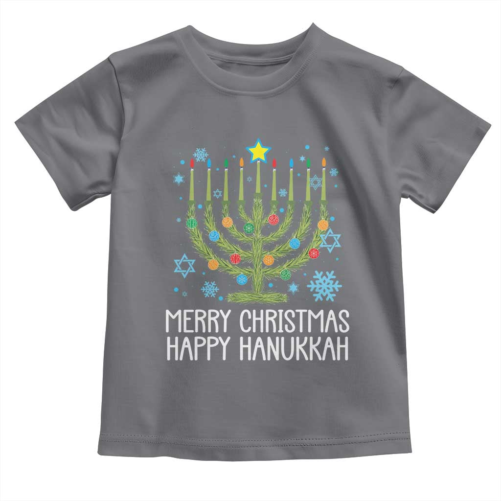Funny Chrismukkah Toddler T Shirt Merry Christmas Happy Hanukkah Christmas Tree Jewish Menorah TS11 Charcoal Print Your Wear
