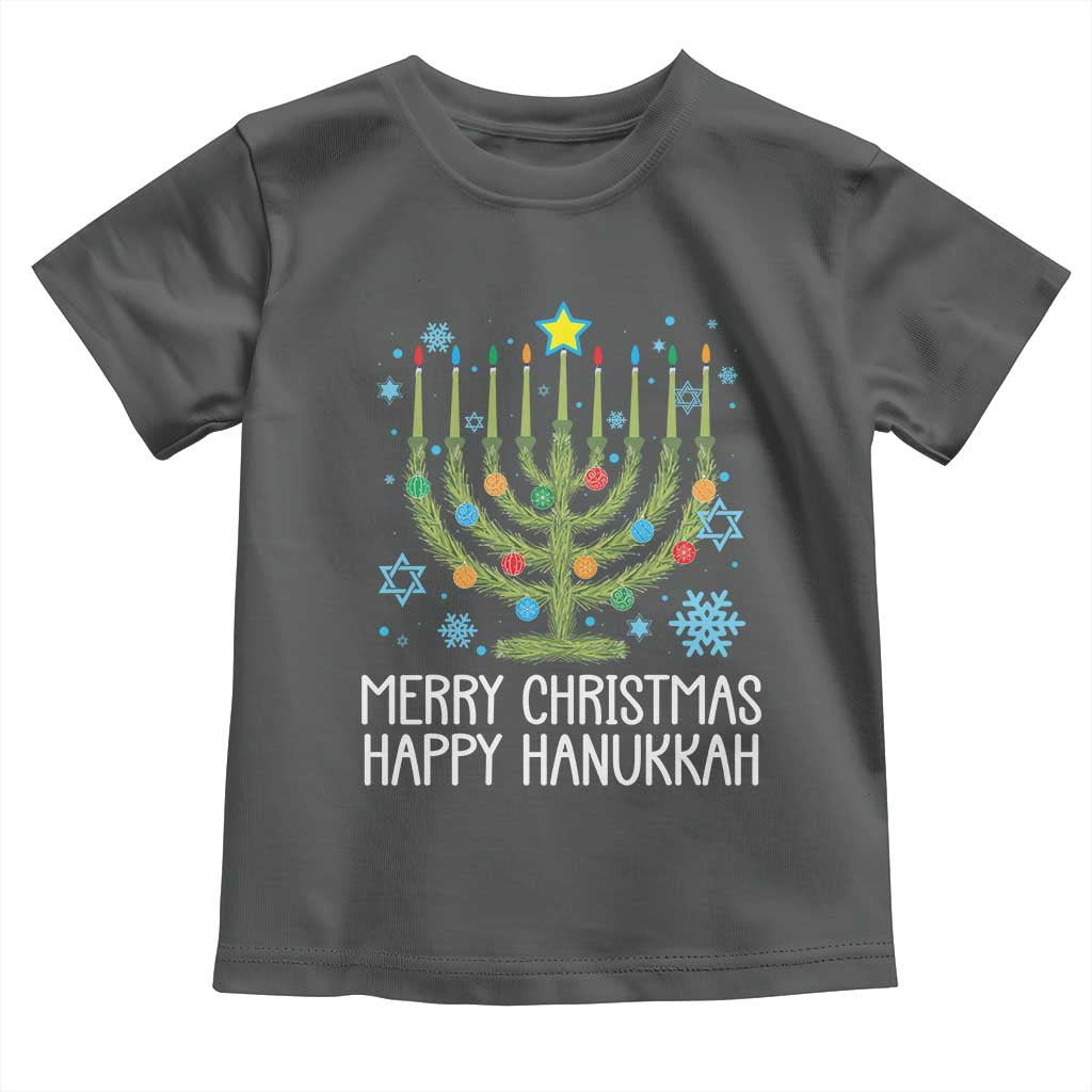 Funny Chrismukkah Toddler T Shirt Merry Christmas Happy Hanukkah Christmas Tree Jewish Menorah TS11 Dark Heather Print Your Wear