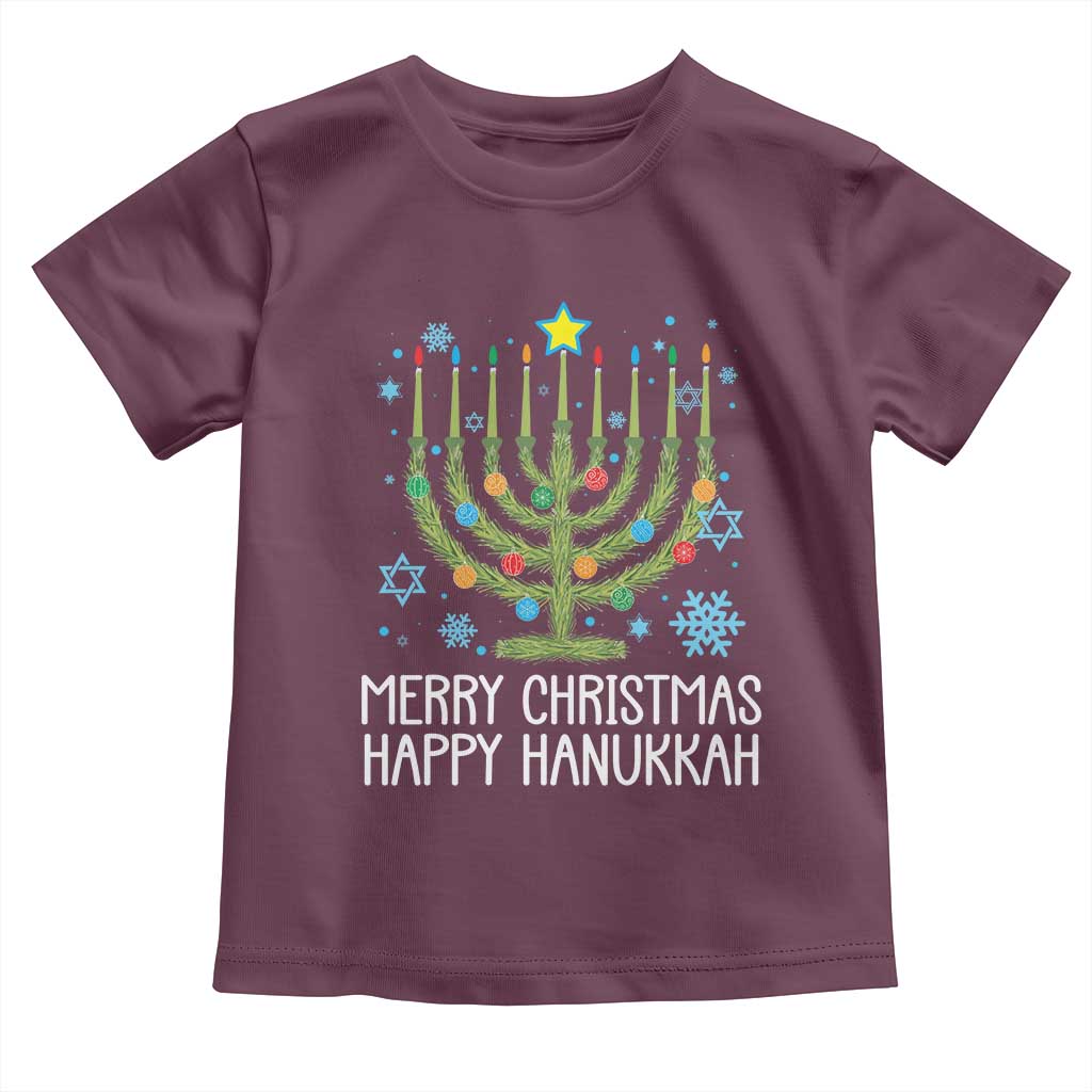 Funny Chrismukkah Toddler T Shirt Merry Christmas Happy Hanukkah Christmas Tree Jewish Menorah TS11 Maroon Print Your Wear