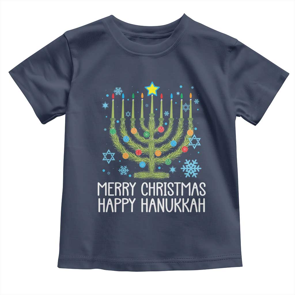 Funny Chrismukkah Toddler T Shirt Merry Christmas Happy Hanukkah Christmas Tree Jewish Menorah TS11 Navy Print Your Wear