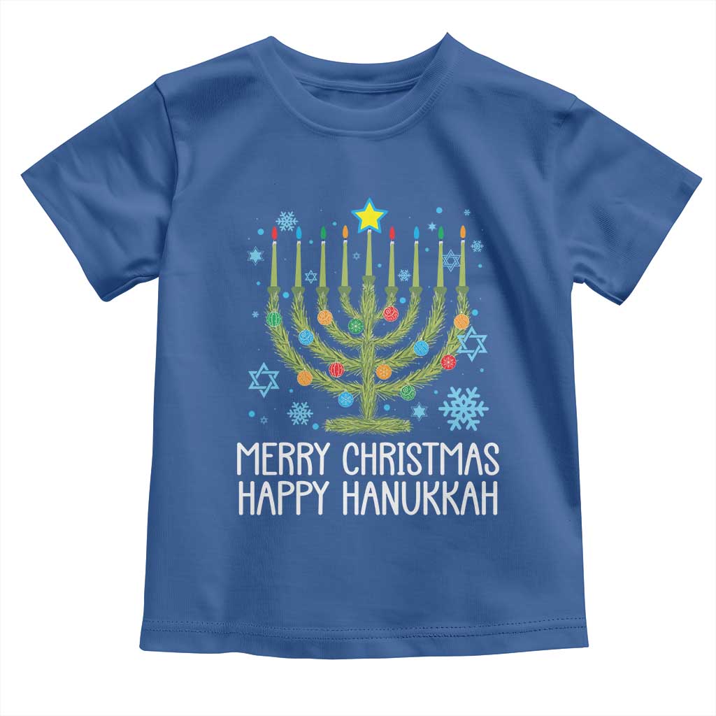 Funny Chrismukkah Toddler T Shirt Merry Christmas Happy Hanukkah Christmas Tree Jewish Menorah TS11 Royal Blue Print Your Wear