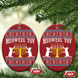 Meowzel Tov Christmas Ornament Funny Hanukkah Cat Jewish Chanukah Menorah TS11 Oval Red Print Your Wear