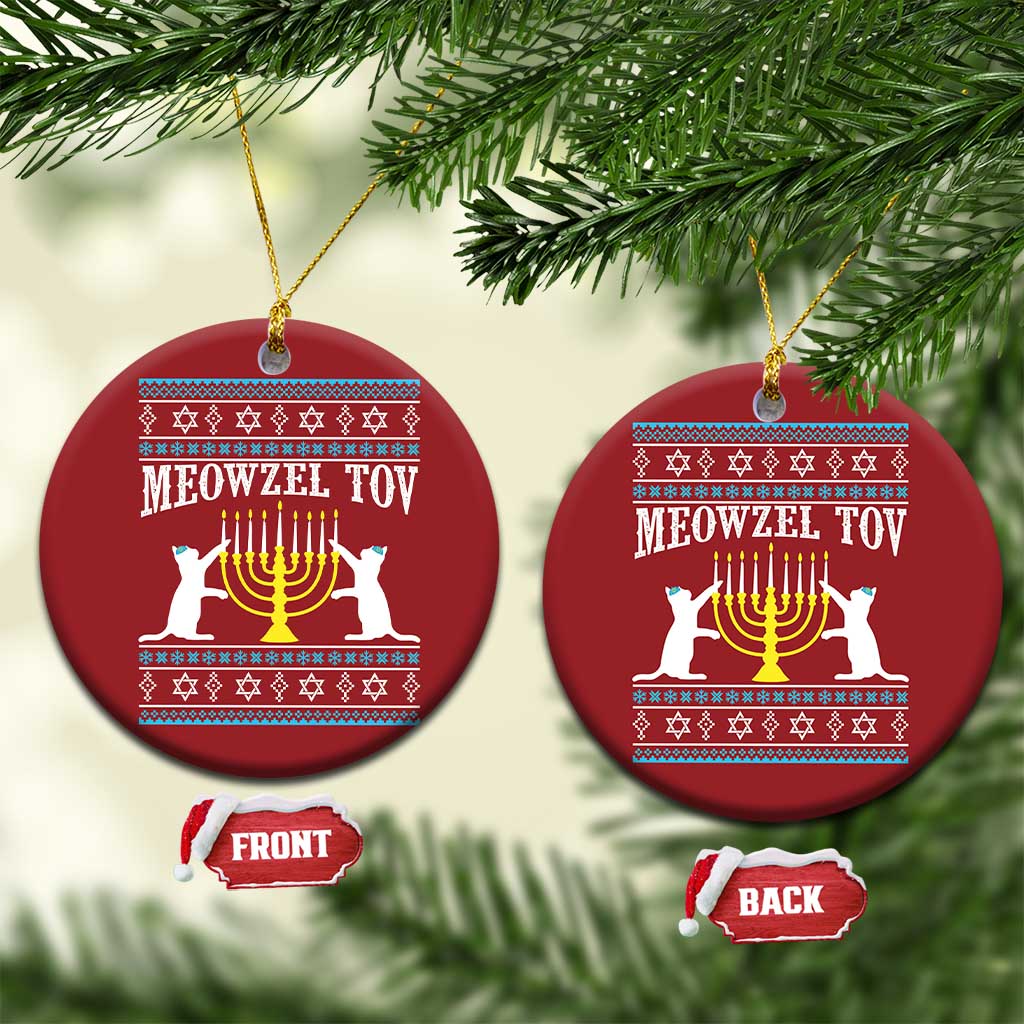 Meowzel Tov Christmas Ornament Funny Hanukkah Cat Jewish Chanukah Menorah TS11 Circle Red Print Your Wear