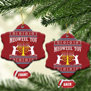 Meowzel Tov Christmas Ornament Funny Hanukkah Cat Jewish Chanukah Menorah TS11 Snow Flake Red Print Your Wear