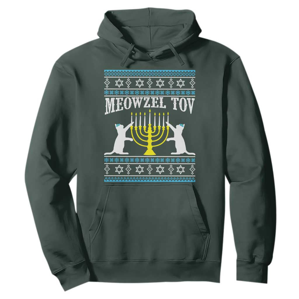 Meowzel Tov Hoodie Funny Hanukkah Cat Jewish Chanukah Menorah TS11 Dark Forest Green Print Your Wear