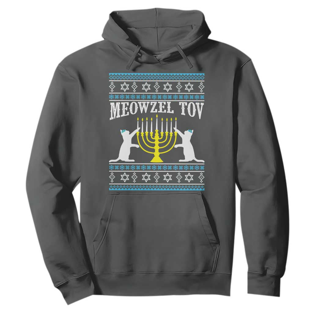 Meowzel Tov Hoodie Funny Hanukkah Cat Jewish Chanukah Menorah TS11 Dark Heather Print Your Wear