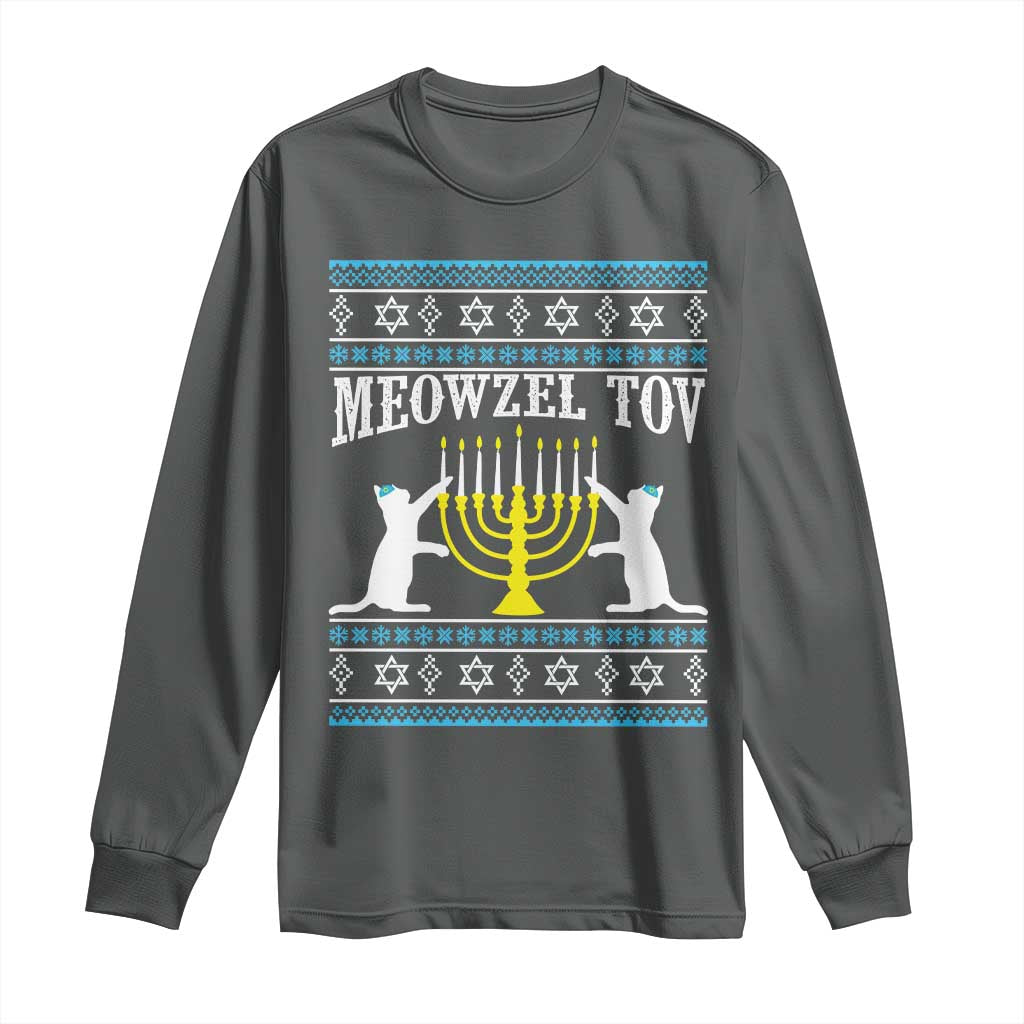 Meowzel Tov Long Sleeve Shirt Funny Hanukkah Cat Jewish Chanukah Menorah TS11 Dark Heather Print Your Wear