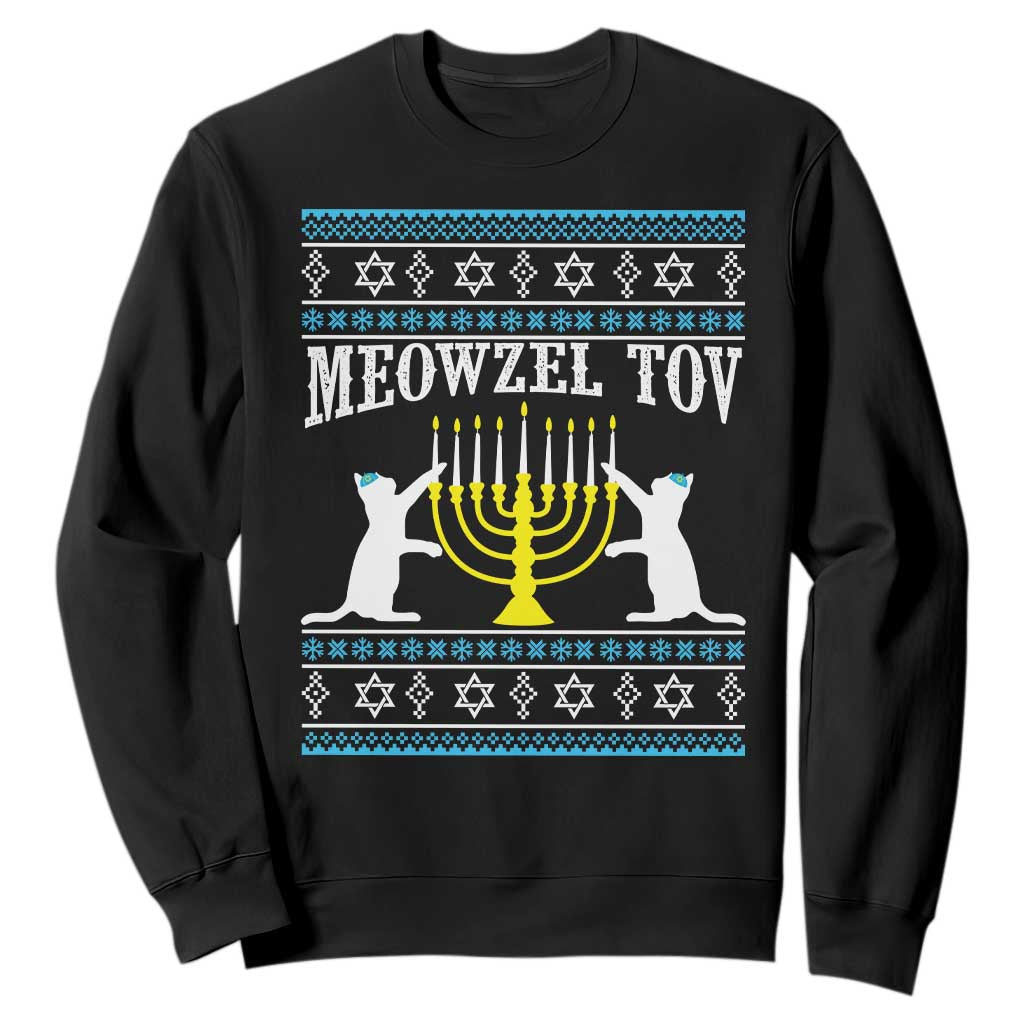 Meowzel Tov Sweatshirt Funny Hanukkah Cat Jewish Chanukah Menorah TS11 Black Print Your Wear