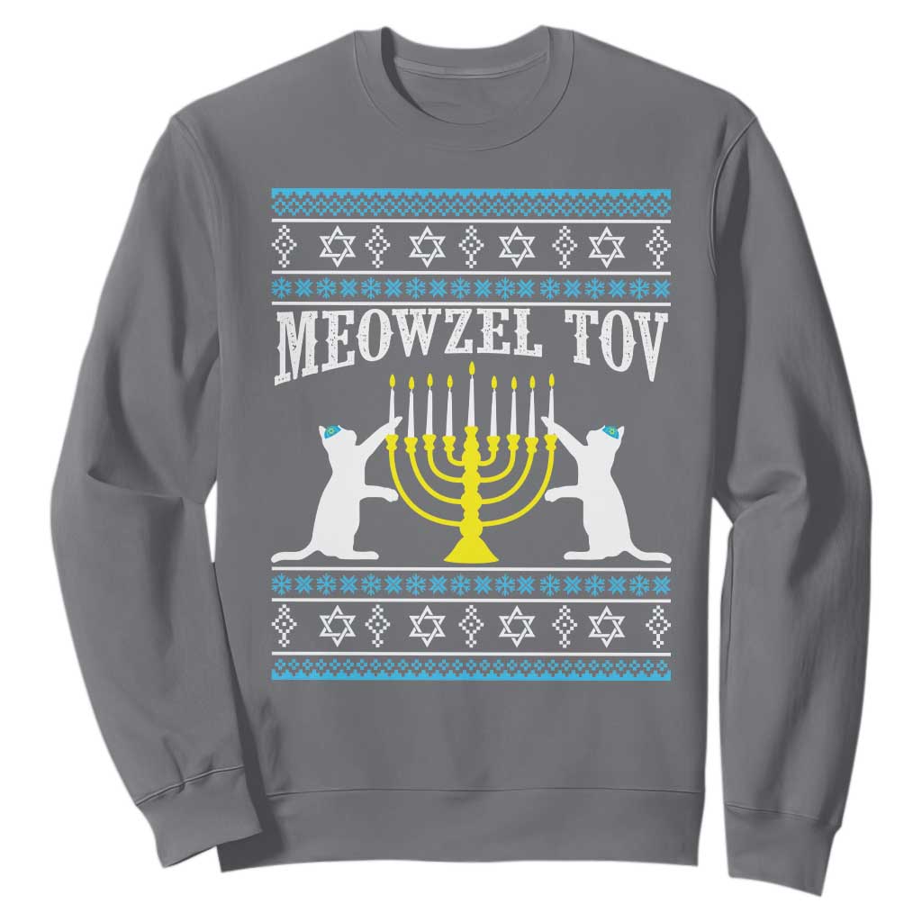Meowzel Tov Sweatshirt Funny Hanukkah Cat Jewish Chanukah Menorah TS11 Charcoal Print Your Wear