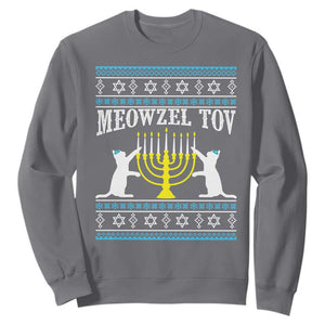 Meowzel Tov Sweatshirt Funny Hanukkah Cat Jewish Chanukah Menorah TS11 Charcoal Print Your Wear
