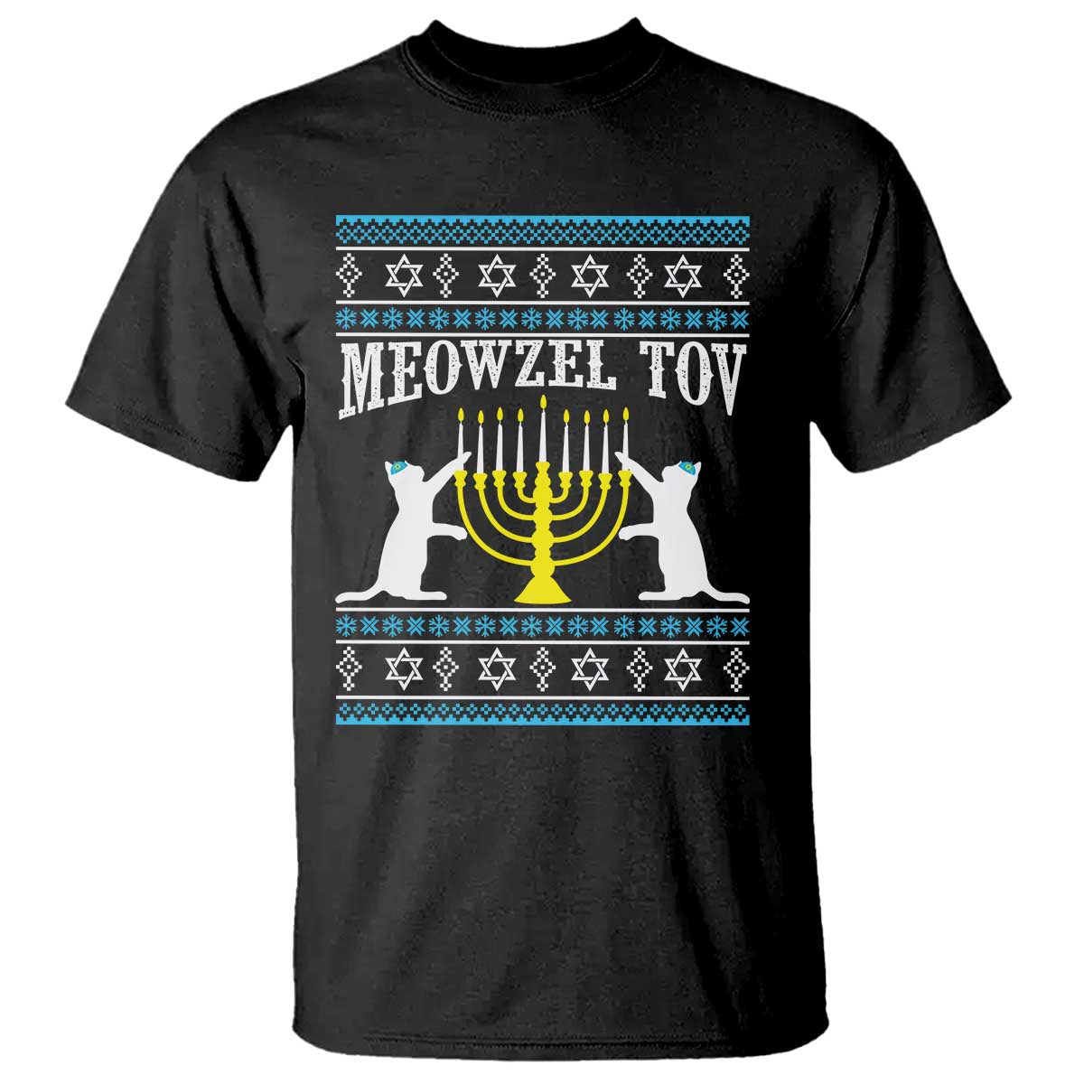 Meowzel Tov T Shirt Funny Hanukkah Cat Jewish Chanukah Menorah TS11 Black Print Your Wear