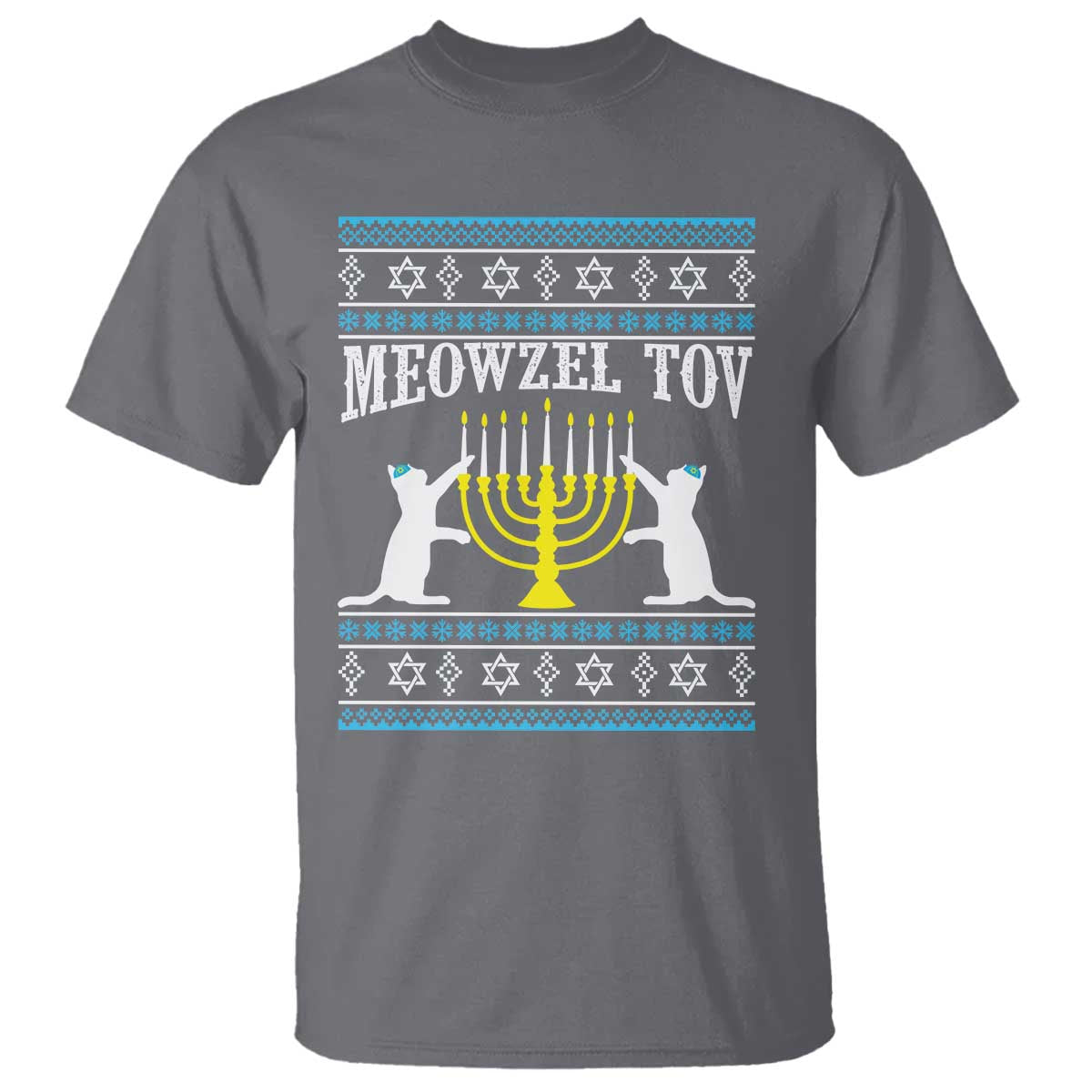 Meowzel Tov T Shirt Funny Hanukkah Cat Jewish Chanukah Menorah TS11 Charcoal Print Your Wear
