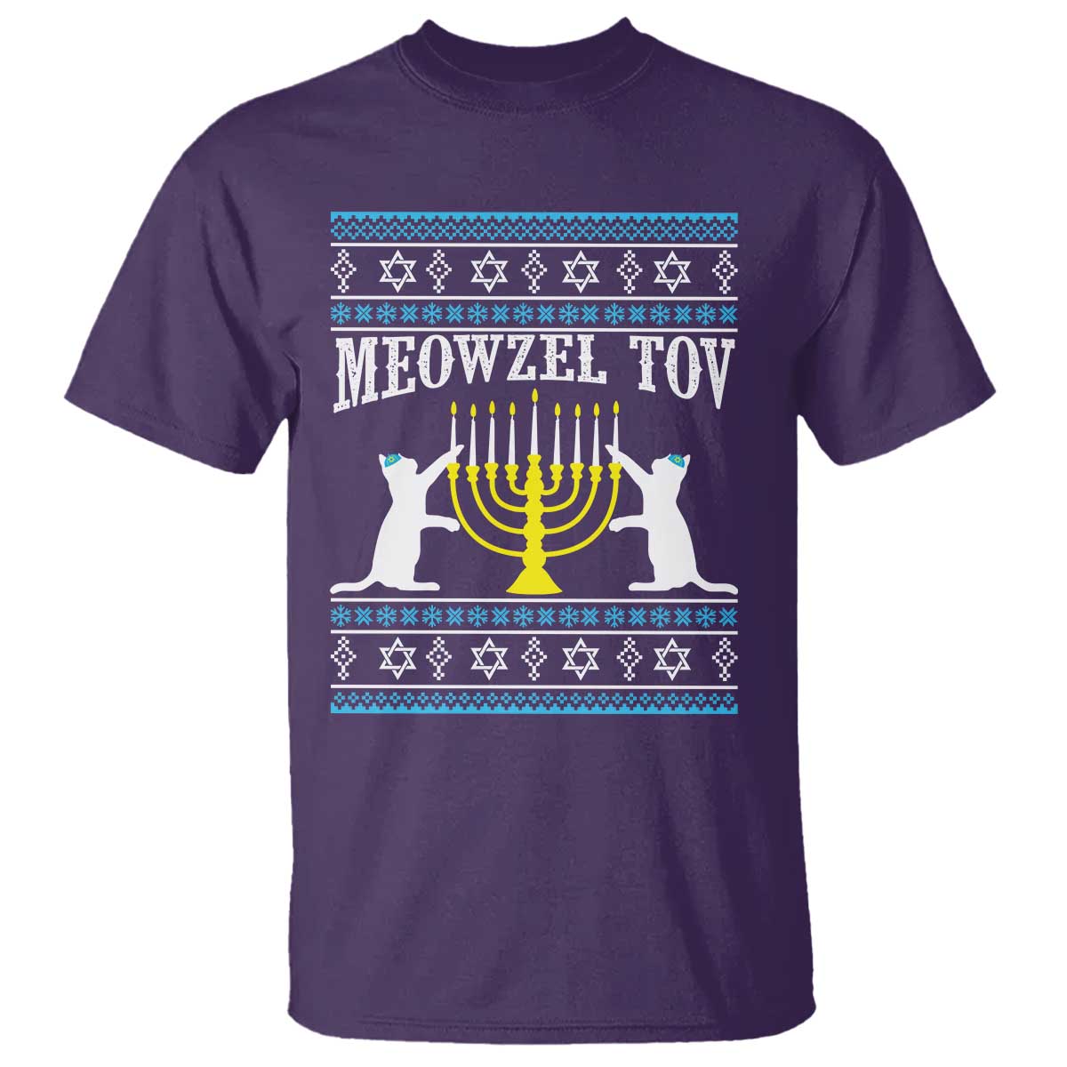 Meowzel Tov T Shirt Funny Hanukkah Cat Jewish Chanukah Menorah TS11 Purple Print Your Wear