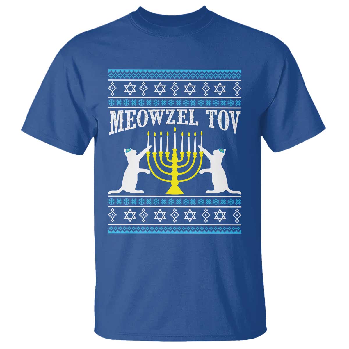 Meowzel Tov T Shirt Funny Hanukkah Cat Jewish Chanukah Menorah TS11 Royal Blue Print Your Wear