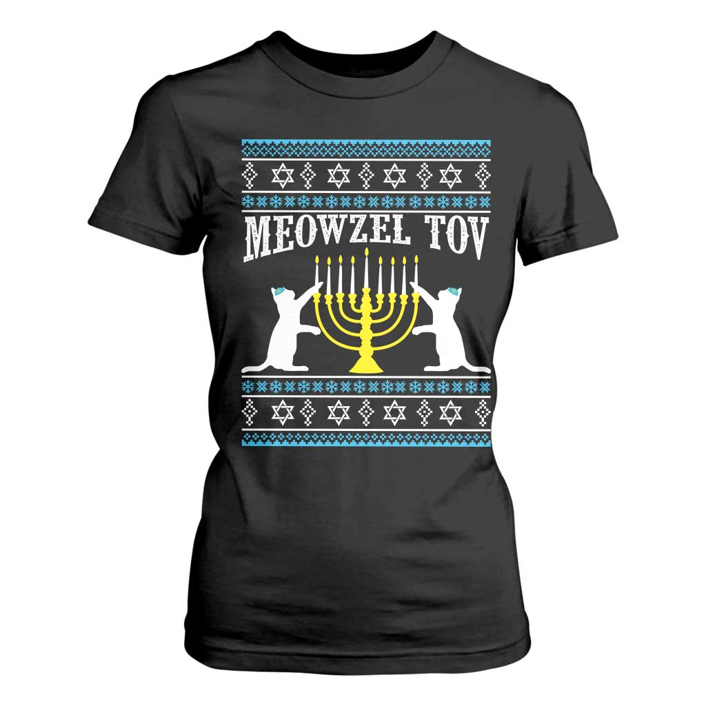 Meowzel Tov T Shirt For Women Funny Hanukkah Cat Jewish Chanukah Menorah TS11 Black Print Your Wear