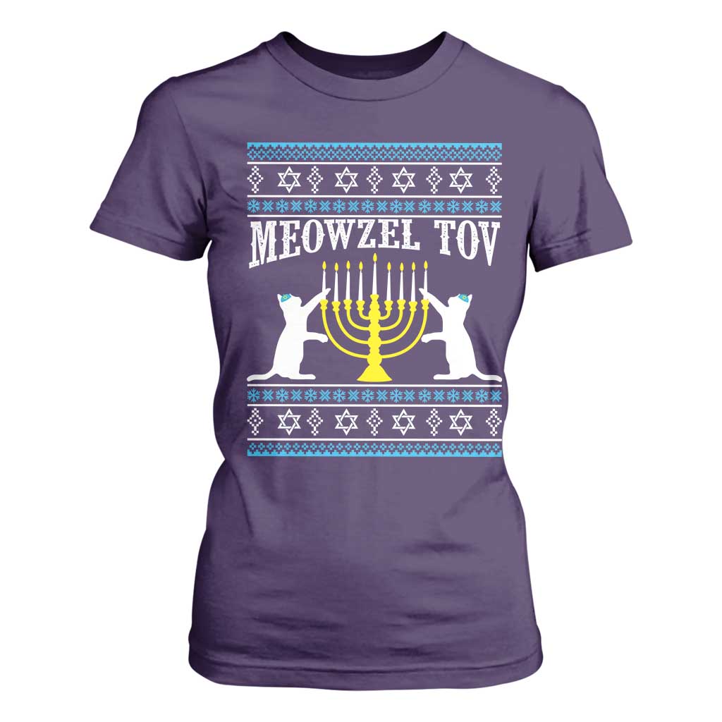 Meowzel Tov T Shirt For Women Funny Hanukkah Cat Jewish Chanukah Menorah TS11 Purple Print Your Wear