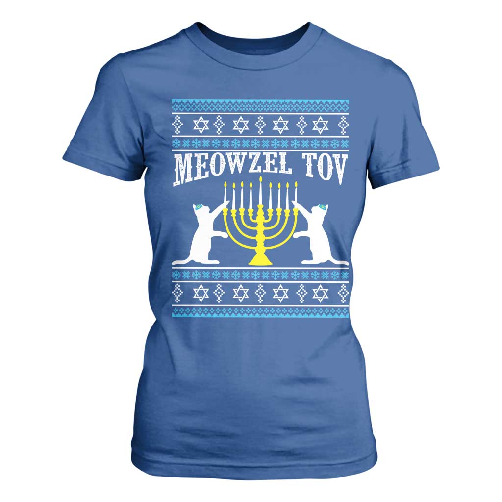 Meowzel Tov T Shirt For Women Funny Hanukkah Cat Jewish Chanukah Menorah TS11 Royal Blue Print Your Wear
