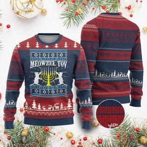 Meowzel Tov Ugly Christmas Sweater Funny Hanukkah Cat Jewish Chanukah Menorah TS11 Burgundy Print Your Wear