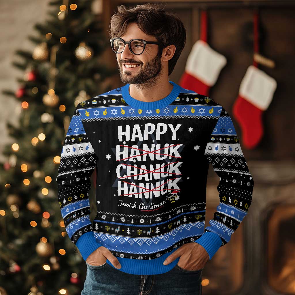 Happy Hanukkah Ugly Sweater Hanuk Chanuk Jewish Christmas Menorah TS11 Black Blue Print Your Wear