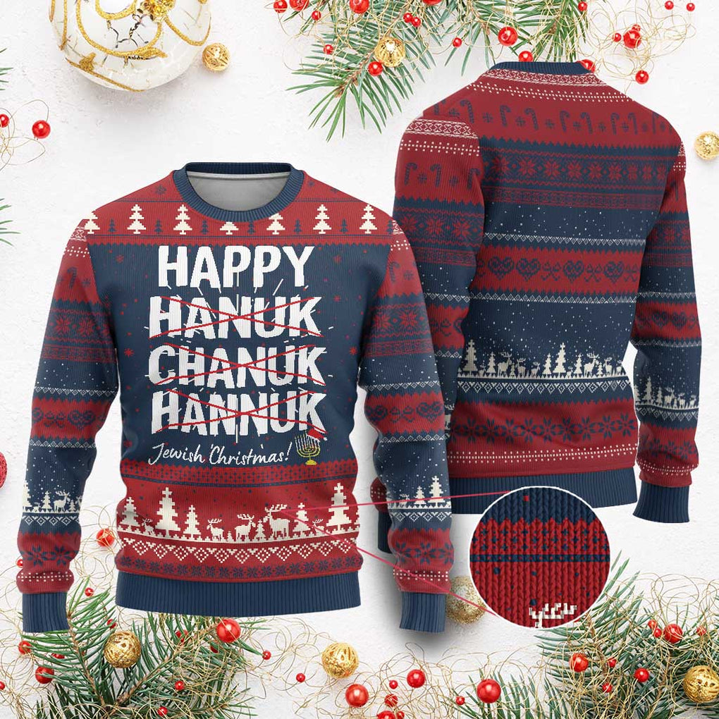 Funny Hanukkah Ugly Christmas Sweater Happy Hanuk Chanuk Hannuk Jewish Christmas Menorah TS11 Burgundy Print Your Wear