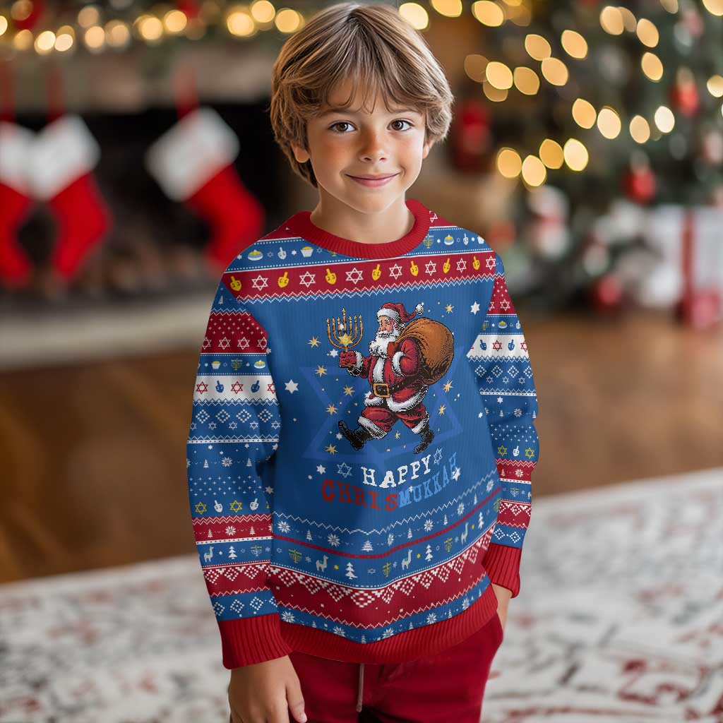 Funny Christmas Chanukah Hanukkah Ugly Sweater Happy Chrismukkah Santa Menorah TS11 Blue Red Print Your Wear