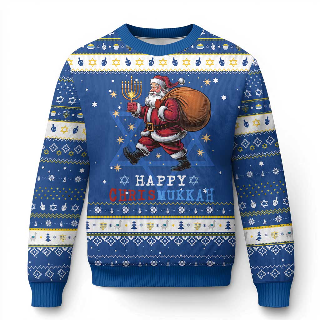 Funny Christmas Chanukah Hanukkah Ugly Sweater Happy Chrismukkah Santa Menorah TS11 Blue White Print Your Wear