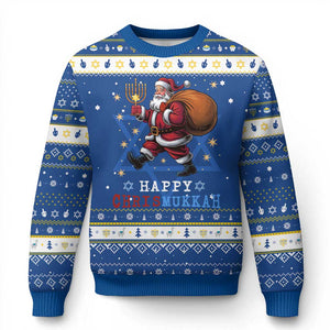 Funny Christmas Chanukah Hanukkah Ugly Sweater Happy Chrismukkah Santa Menorah TS11 Blue White Print Your Wear