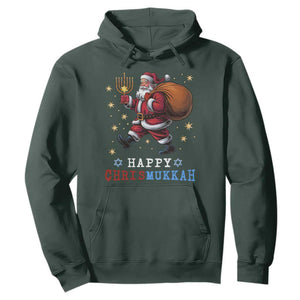Funny Christmas Hanukkah Hoodie Happy Chrismukkah Santa Menorah TS11 Dark Forest Green Print Your Wear