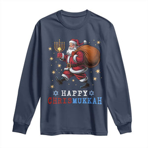 Funny Christmas Hanukkah Long Sleeve Shirt Happy Chrismukkah Santa Menorah TS11 Navy Print Your Wear