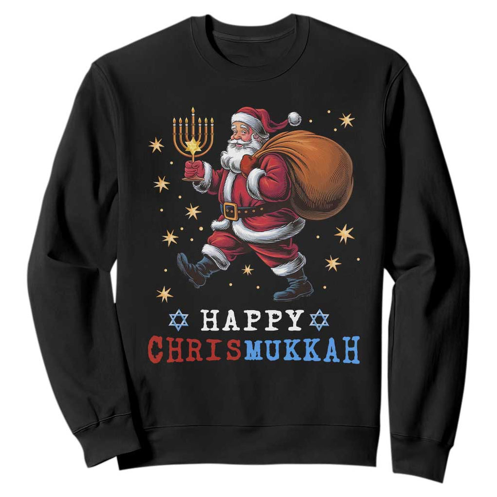 Funny Christmas Hanukkah Sweatshirt Happy Chrismukkah Santa Menorah TS11 Black Print Your Wear