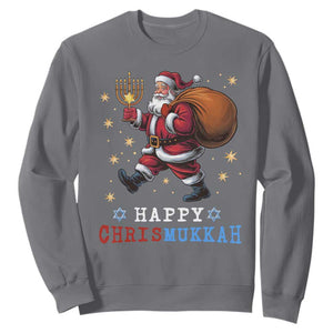 Funny Christmas Hanukkah Sweatshirt Happy Chrismukkah Santa Menorah TS11 Charcoal Print Your Wear