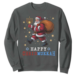 Funny Christmas Hanukkah Sweatshirt Happy Chrismukkah Santa Menorah TS11 Dark Heather Print Your Wear