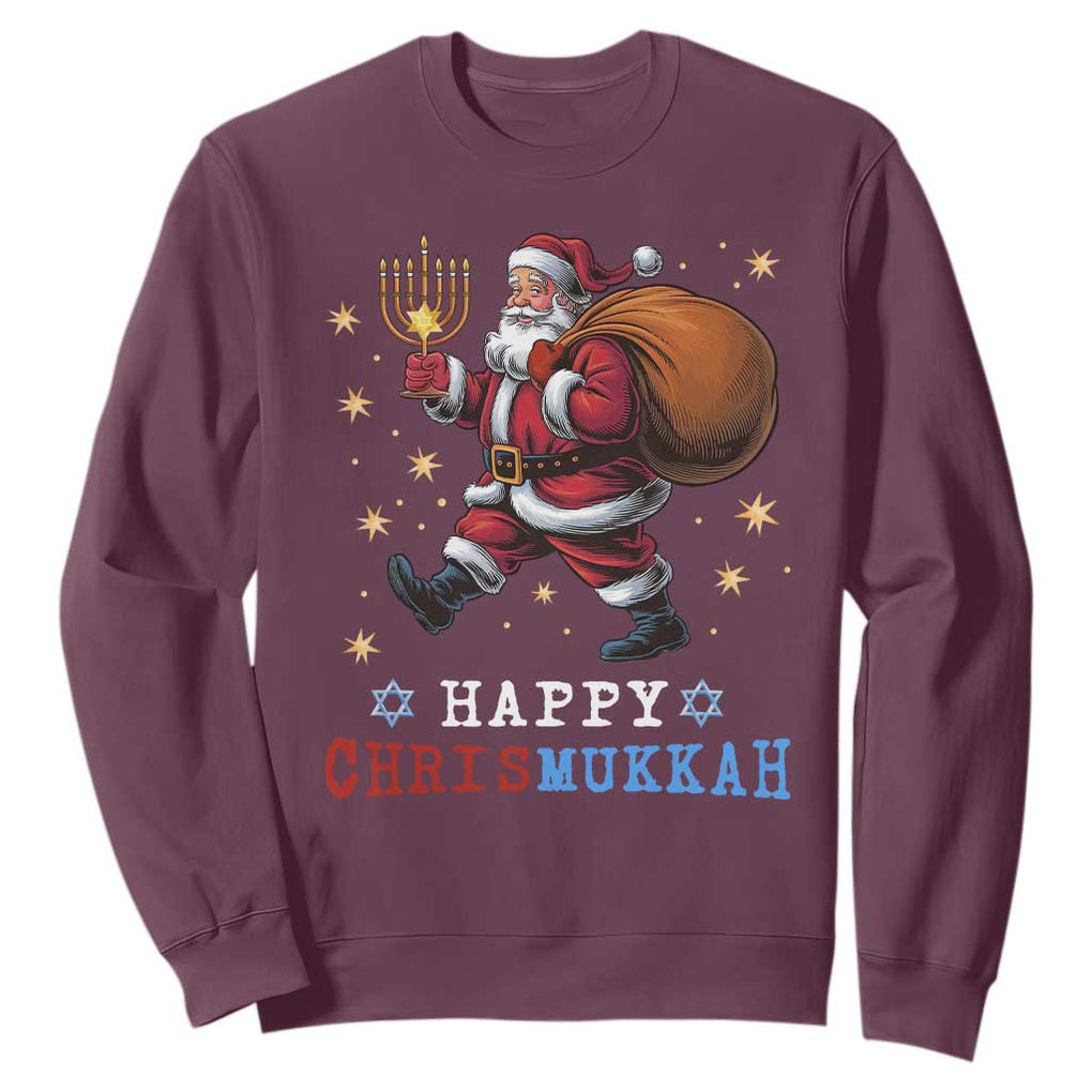 Funny Christmas Hanukkah Sweatshirt Happy Chrismukkah Santa Menorah TS11 Maroon Print Your Wear