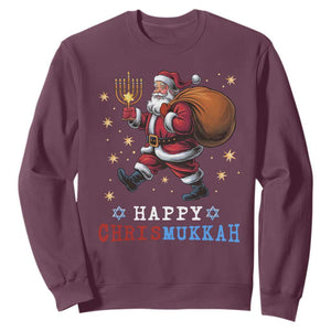 Funny Christmas Hanukkah Sweatshirt Happy Chrismukkah Santa Menorah TS11 Maroon Print Your Wear