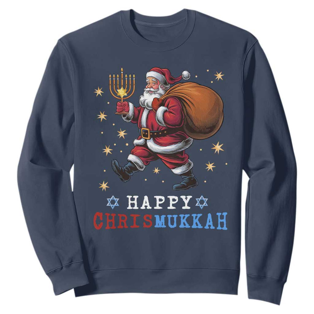 Funny Christmas Hanukkah Sweatshirt Happy Chrismukkah Santa Menorah TS11 Navy Print Your Wear