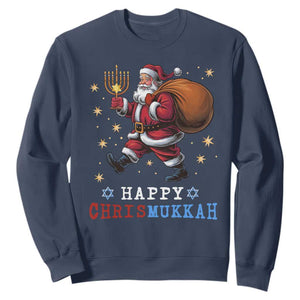 Funny Christmas Hanukkah Sweatshirt Happy Chrismukkah Santa Menorah TS11 Navy Print Your Wear