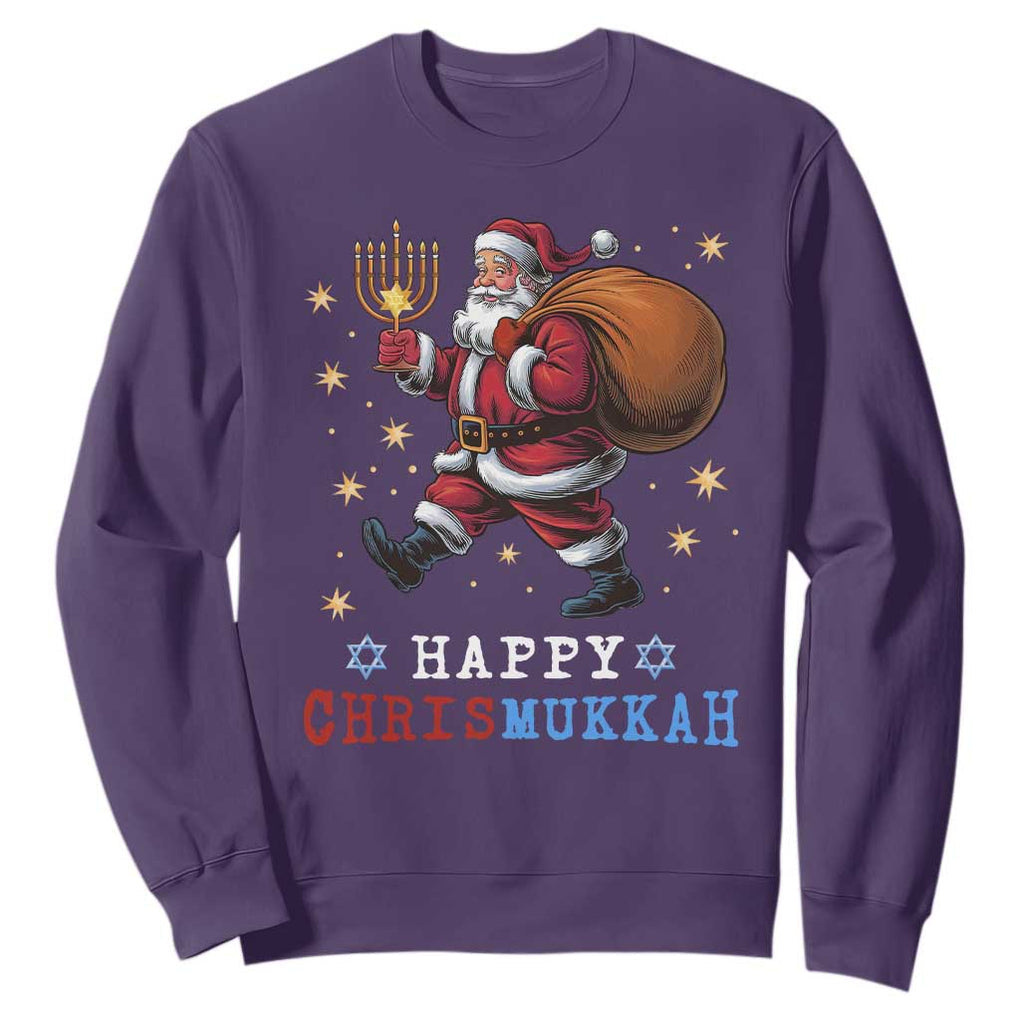 Funny Christmas Hanukkah Sweatshirt Happy Chrismukkah Santa Menorah TS11 Purple Print Your Wear