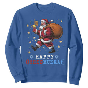 Funny Christmas Hanukkah Sweatshirt Happy Chrismukkah Santa Menorah TS11 Royal Blue Print Your Wear