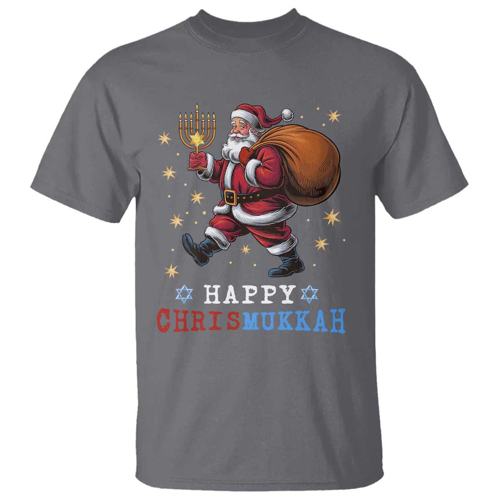 Funny Christmas Hanukkah T Shirt Happy Chrismukkah Santa Menorah TS11 Charcoal Print Your Wear