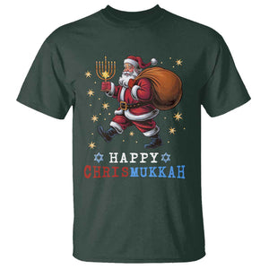 Funny Christmas Hanukkah T Shirt Happy Chrismukkah Santa Menorah TS11 Dark Forest Green Print Your Wear