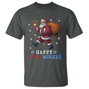Funny Christmas Hanukkah T Shirt Happy Chrismukkah Santa Menorah TS11 Dark Heather Print Your Wear