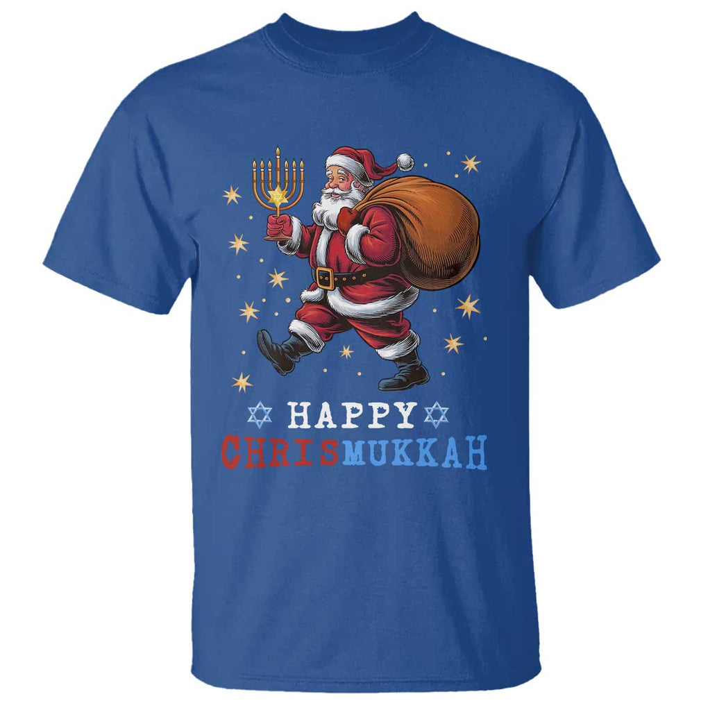 Funny Christmas Hanukkah T Shirt Happy Chrismukkah Santa Menorah TS11 Royal Blue Print Your Wear