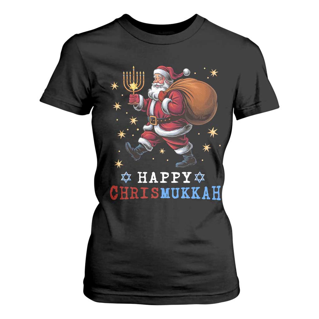Funny Christmas Hanukkah T Shirt For Women Happy Chrismukkah Santa Menorah TS11 Black Print Your Wear