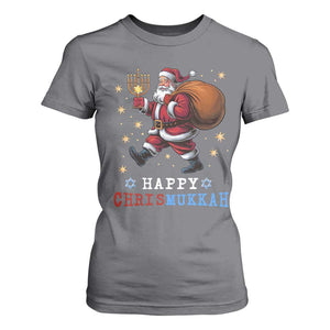 Funny Christmas Hanukkah T Shirt For Women Happy Chrismukkah Santa Menorah TS11 Charcoal Print Your Wear
