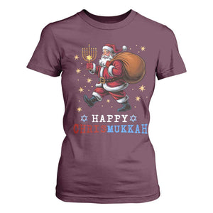 Funny Christmas Hanukkah T Shirt For Women Happy Chrismukkah Santa Menorah TS11 Maroon Print Your Wear
