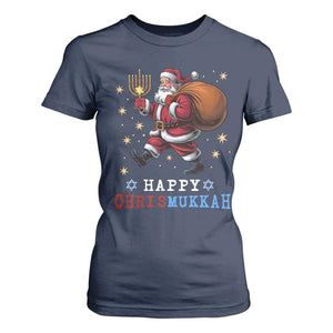 Funny Christmas Hanukkah T Shirt For Women Happy Chrismukkah Santa Menorah TS11 Navy Print Your Wear